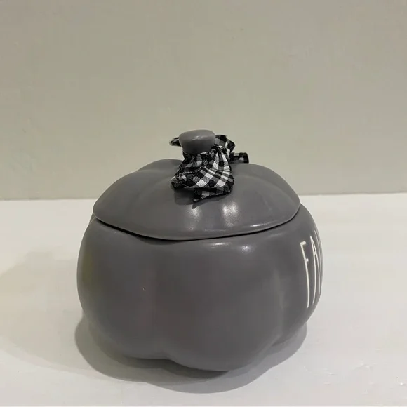 Rae Dunn Mini FALL holiday decor Pumpkin - Grey - 4 inch - Canister - Picture 4 of 10